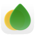 Asakiri logo, a green dew drop and yellow sun